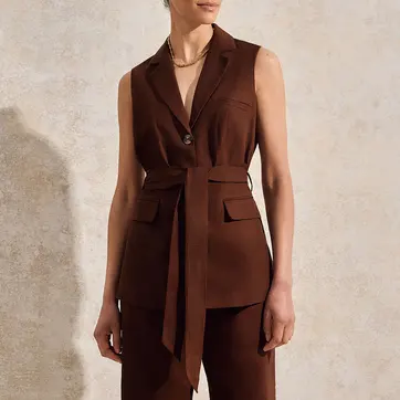 Chocolate Linen Blend Waistcoat