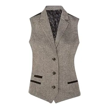 Womens Tweed 1920s Herringbone Light Grey Waistcoat