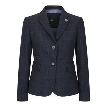 Women's Navy Blue Tailored Fit Tweed Formal Blazer