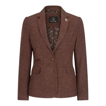 Women's Rust Brown Herringbone Wool Tweed Check Blazer
