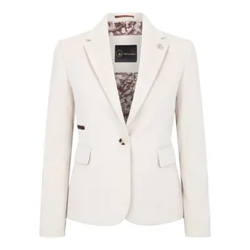Women's Cream Tailored Fit Wool Blend Tweed Blazer