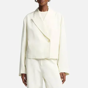 Ivory Linen Blend Cropped Blazer